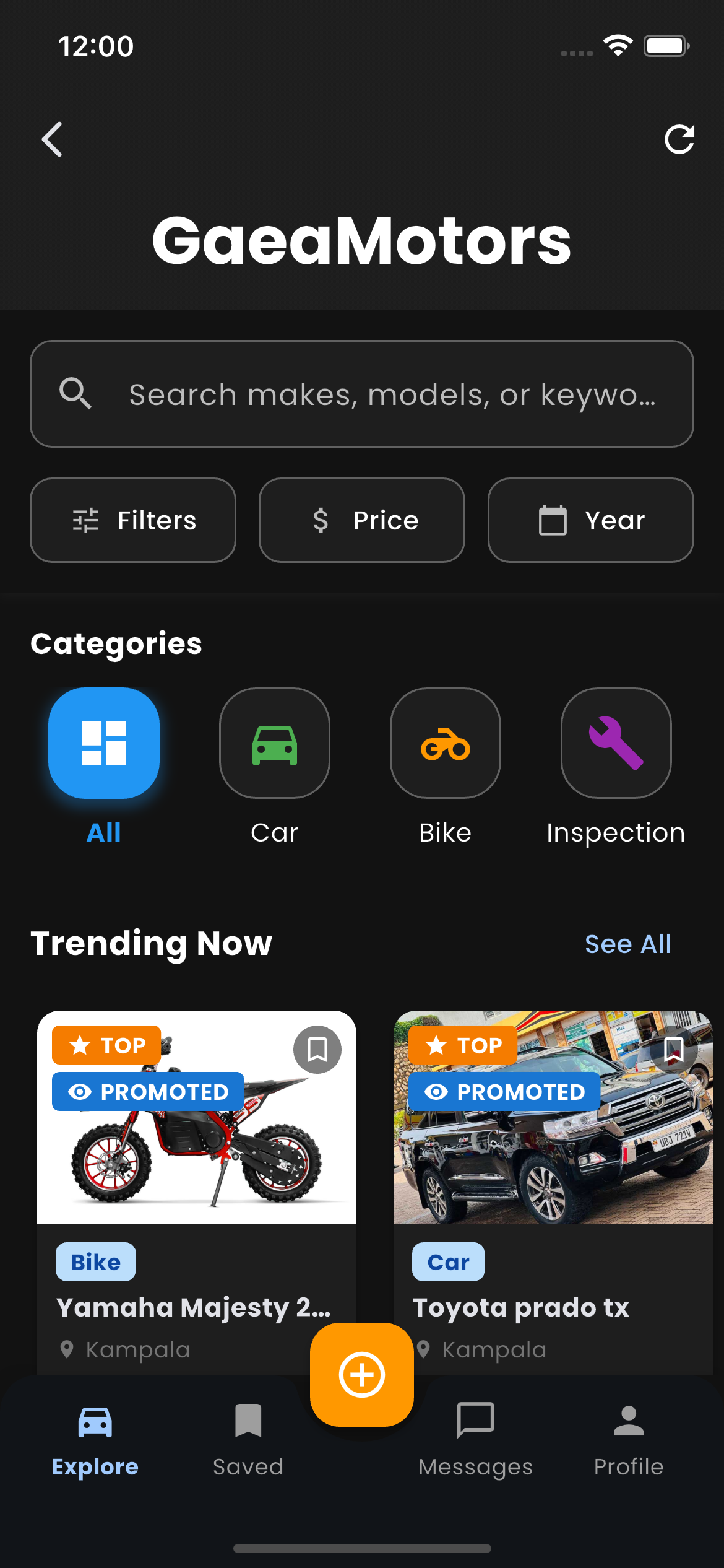 GaeaMotors App Home Screen